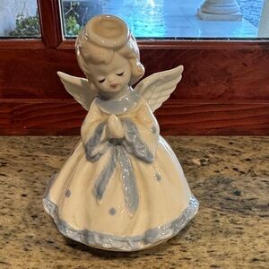 Vintage Ceramic Angel Figurine in Cream and Blue